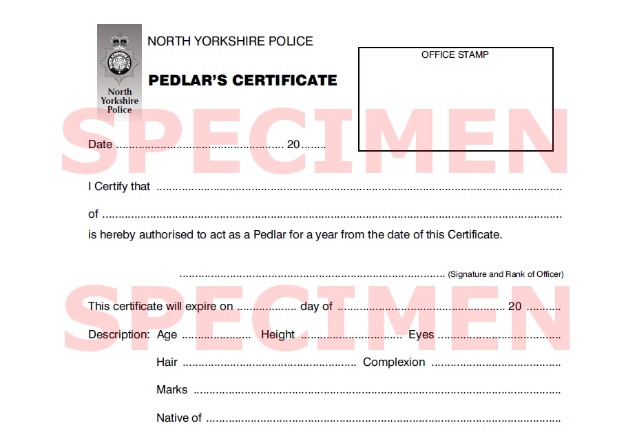 Pedlar Certificate